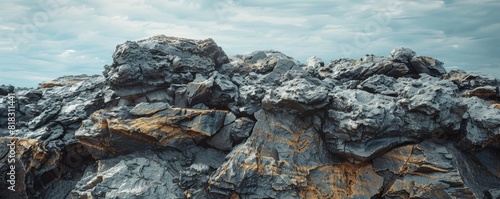 A detailed volcanic rock texture with fine details close up, focus on, copy space Rugged and natural Double exposure silhouette with rocks photo
