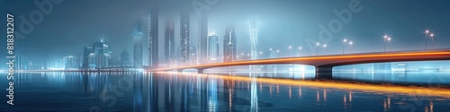 Minimalist Bridge with LED Strips Illuminating the Modern City Nightscape
