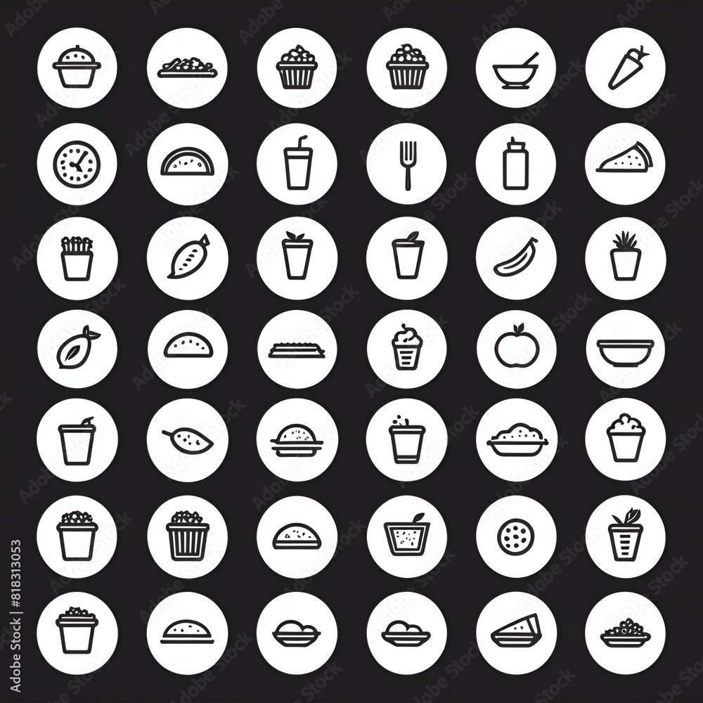 black and white icons set of food black and white icons set of food