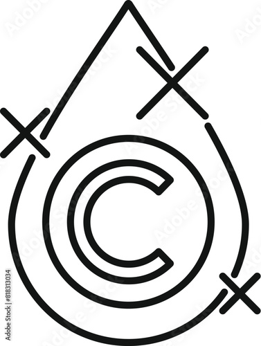Black line icon of a water drop with a copyright symbol, minimalist design