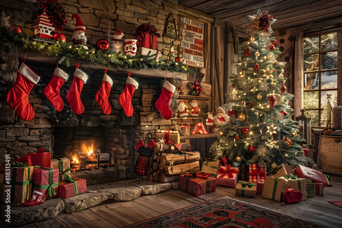 Festive Family Gathering and Carol Singing in Rustic Christmas Setting