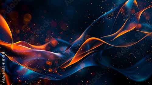 Abstract background of blue and orange glowing magic smoke.