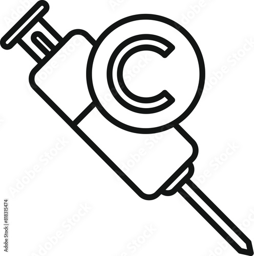 Line art illustration of a copyright symbol integrated with a syringe design