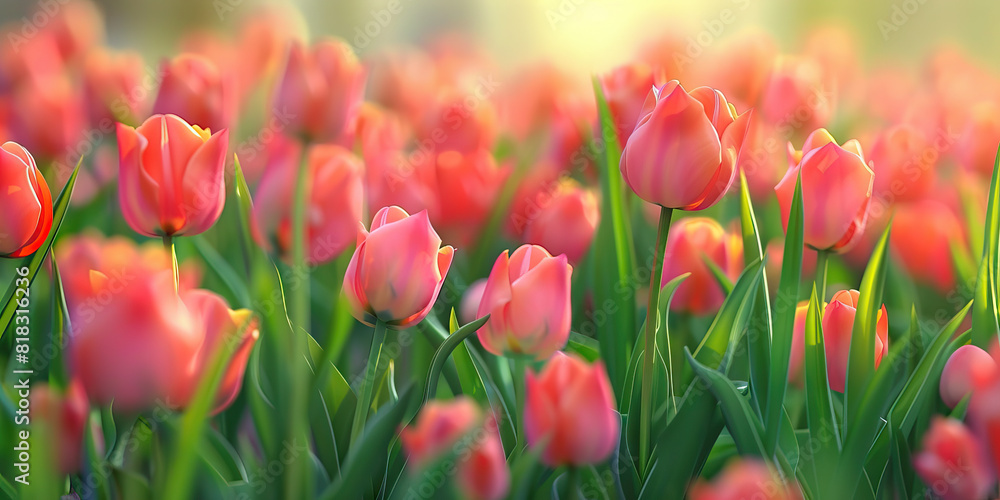 A field of tulips sways gently in the breeze, their colors blending into a beautiful scene. A field of tulips sways gently in the breeze, their colors blending into a beautiful scene.