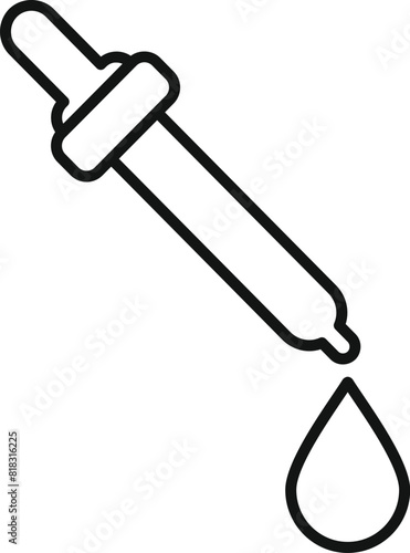 Black and white line art of a dropper with a single drop, ideal for medical or scientific concepts