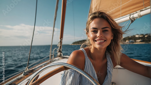 Smiling happy Woman Enjoying a Boat Ride
