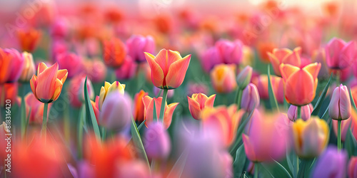 Vibrant tulip field harmonizes with wind, painting nature's masterpiece. #818316420