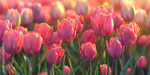 Vibrant tulip field harmonizes with wind, painting nature's masterpiece. #818316495