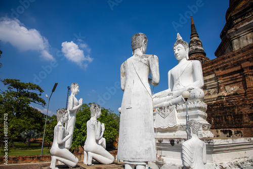 Buddha statues at historic Wat Yai Chai Mongkhon temple in Ayutthaya city, Thailand.