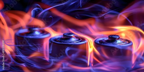 Lithium Battery Fire Hazard: Overheating Leads to Safety Risk. Concept Battery Safety, Lithium-Ion Batteries, Fire Prevention, Hazardous Materials, Thermal Runaway