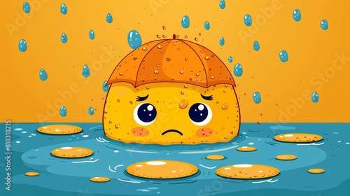 A cartoon sweat tear. Water drops in a puddle, little dripping drops, watery eyes looking despairingly, neat isolated icon as a png image. photo