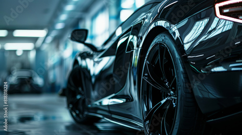 A shiny black car is parked in a garage © Image-Love