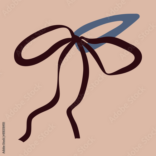 Cute blue hair pin with black ribbon bow for trendy hairstyles. Vector cartoon illustration.