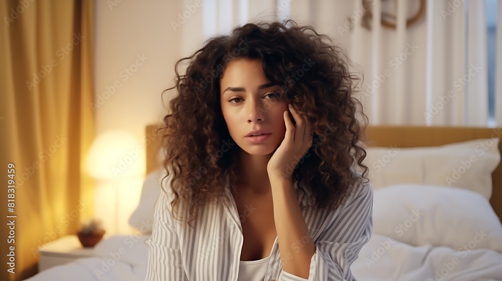 Curly girl method. Attractive african curly haired woman combing her hair in the bedroom. Curly hair care concept Curly girl method. Attractive african curly haired woman combing her hair in the bedroom. Curly hair care concept