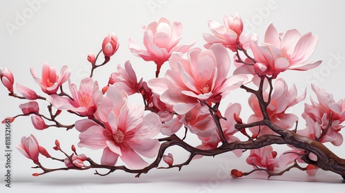 Magnolia flowers on a white background. Beautiful pink magnolia flowers.