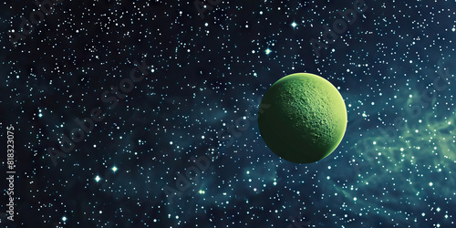A bright green alien planet gleams amidst a vast expanse of stars © Lila Patel