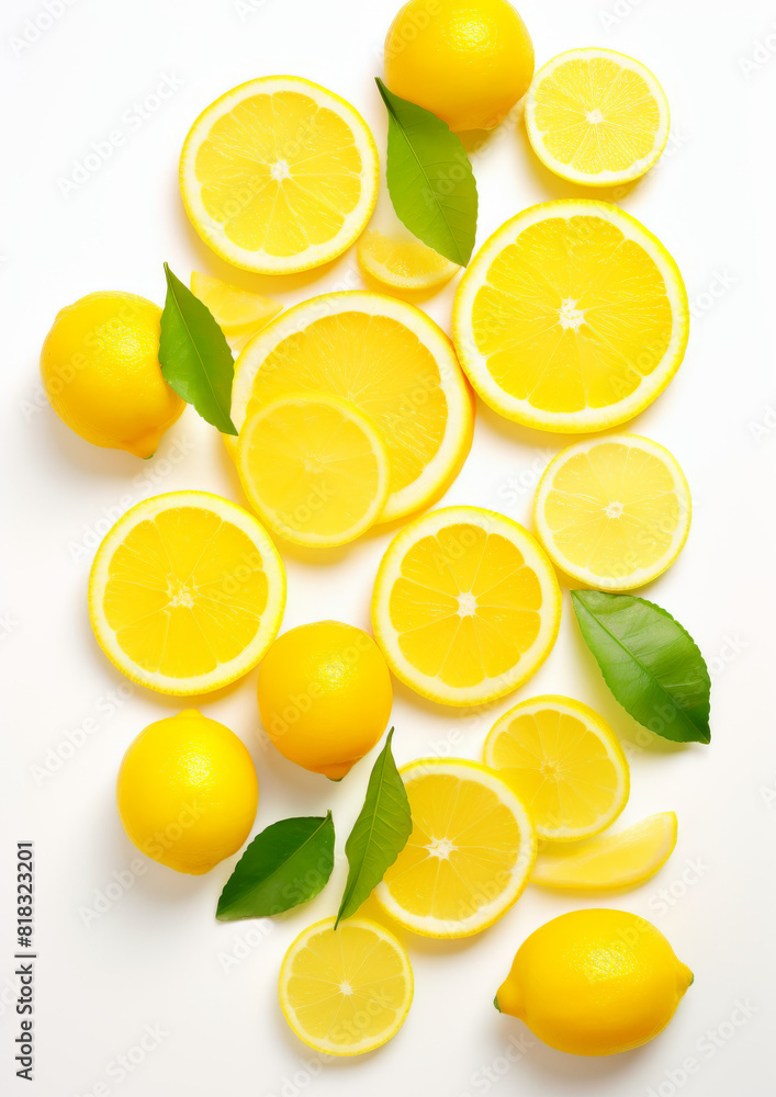 A close up of yellow lemons with green leaves A close up of yellow lemons with green leaves