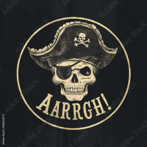 Wallpaper Mural Vintage Pirate Skull with Hat and Arrgh Text Illustration on Black Background. Torontodigital.ca