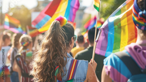 People With Rainbow Flags Attending a Gay pride © Ray