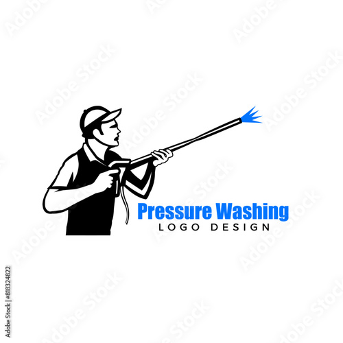 Power washer with water blaster pressure washing Logo Design Template