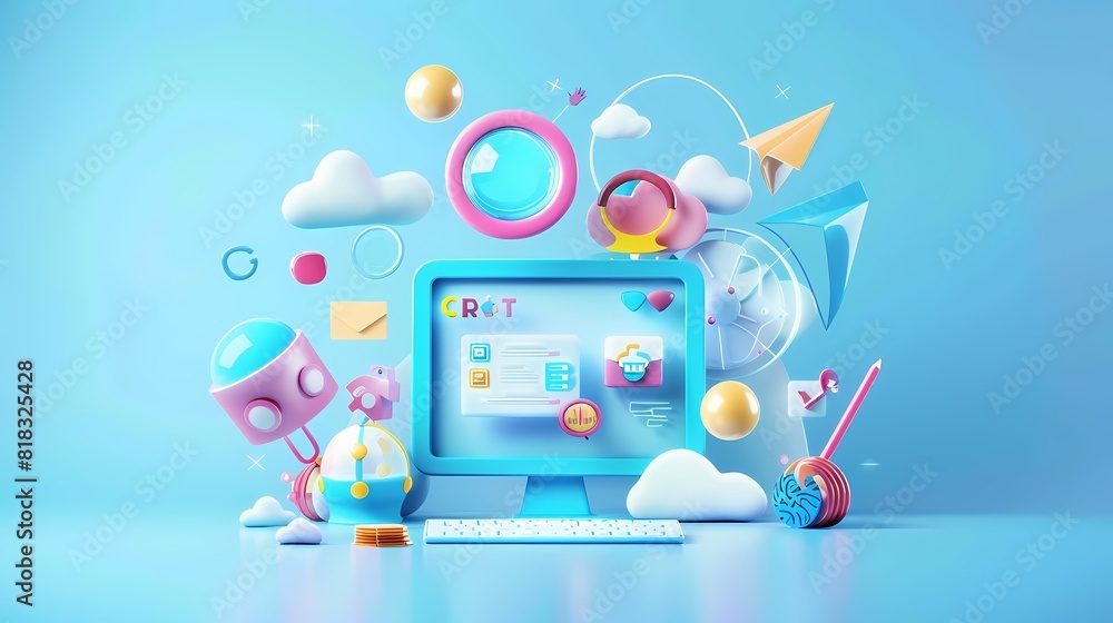 Vibrant digital world bursting from tech devices Vibrant digital world bursting from tech devices