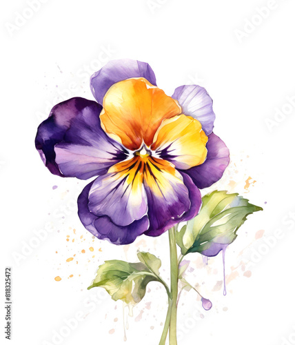 Pansy flower watercolor painting. Colorful illustration.