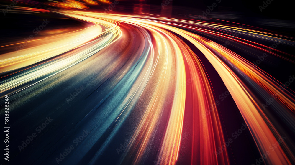 Stylized spiral racetrack with blurred lines and intense colors depicting car racing speed and motion.