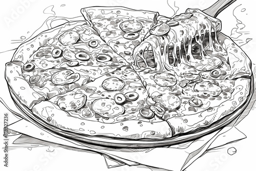 Black and White Drawing of a Pizza