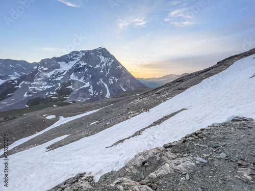 Hiking to Pointe de la Rechasse in National Park of Vanoise, France Alps photo