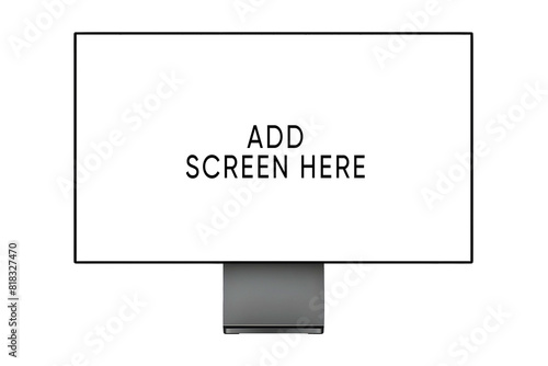 Realistic mockups of the new iMac 24 inch blank screen M1 M2 chip personal computer made by Apple Computers, transparent screen, black color on isolated white background. Apple iMac 24
