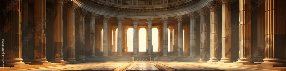 Obraz premium Background podium column 3d roman luxury greek white ancient display product classic. Podium platform background column pillar stage minimal stand beauty design greece render scene plant cosmetic rome