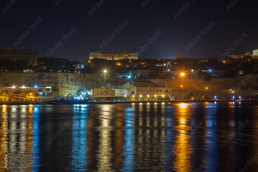Cospicua, Malta at night as seen from a ship in dry dock Cospicua, Malta at night as seen from a ship in dry dock