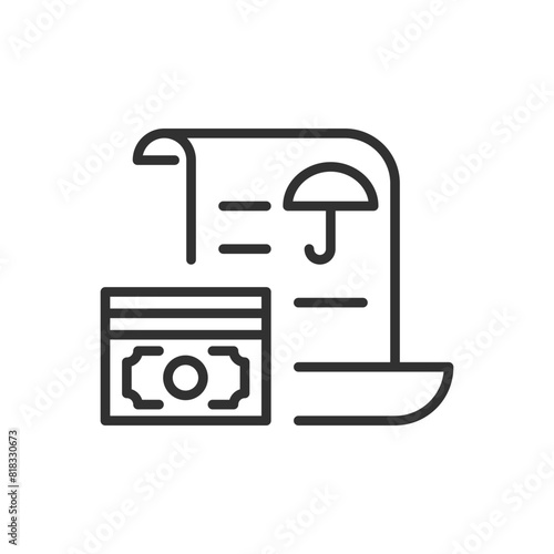 Insurance contract and money, linear icon. Line with editable stroke