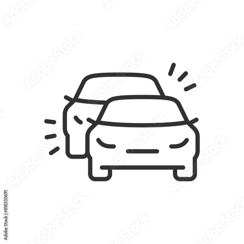 Car collision, linear icon. accident. Car struck in the rear bumper. Insurance case. Line with editable stroke