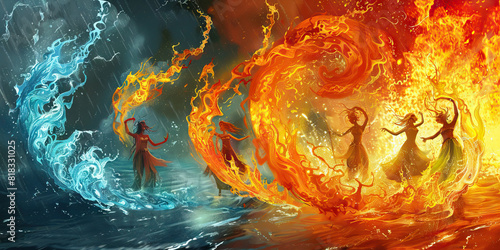 The Elemental Dance - Amidst swirling flames and cascading water, a group of elemental beings perform a dazzling display of their power, leaving spectators awestruck by their beauty and control.