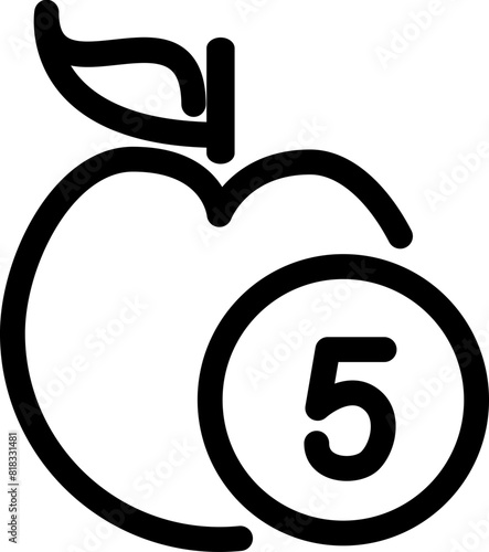 Nutrition healthy food, detox diet icon. 5 a day Symbol isolated on white background.  Editable strokes. Vector outline graphics 
