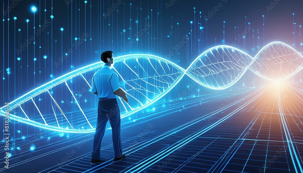 Obraz premium DNA gene background science helix cell genetic medical biotechnology biology bio. Technology