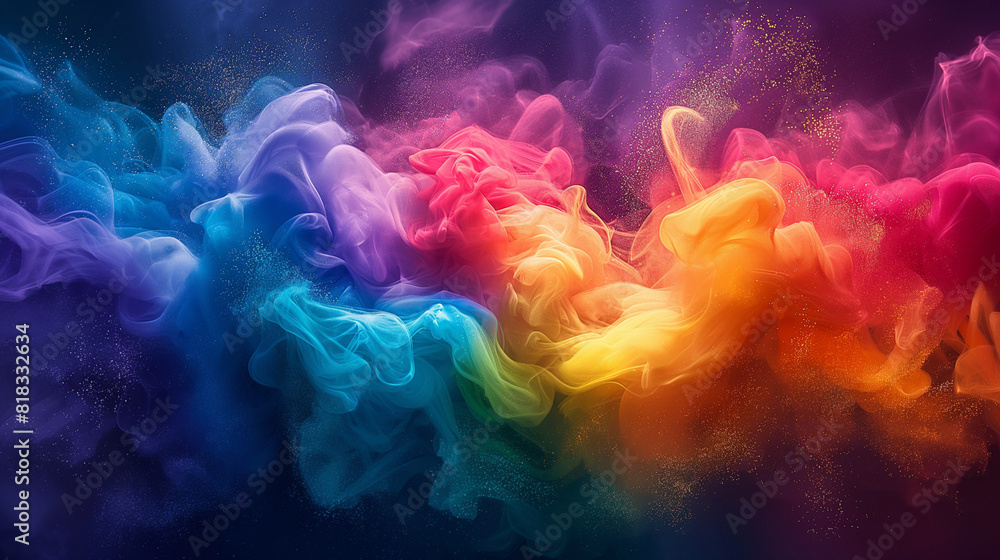 Rainbow Smoke on Dark, Abstract Background Rainbow Smoke on Dark, Abstract Background