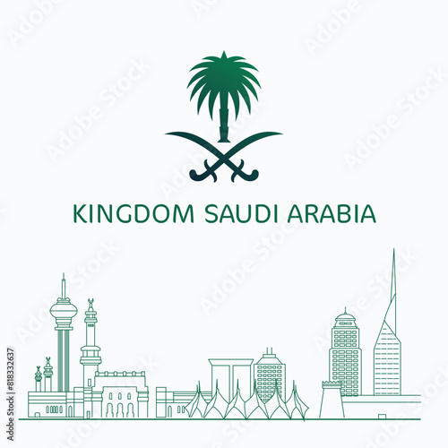 Outline art of Saudi Arabia with 2030 vision, Reyadh Season, Founding Day, National Days