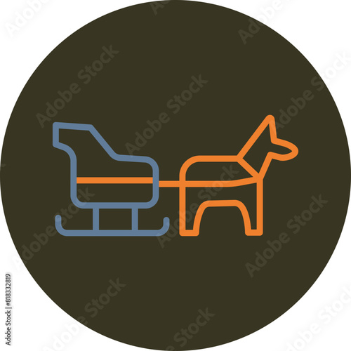 Dog sled Line Two Color Circle Icon