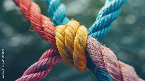 A rope with three different colored strands is tied together © Image-Love
