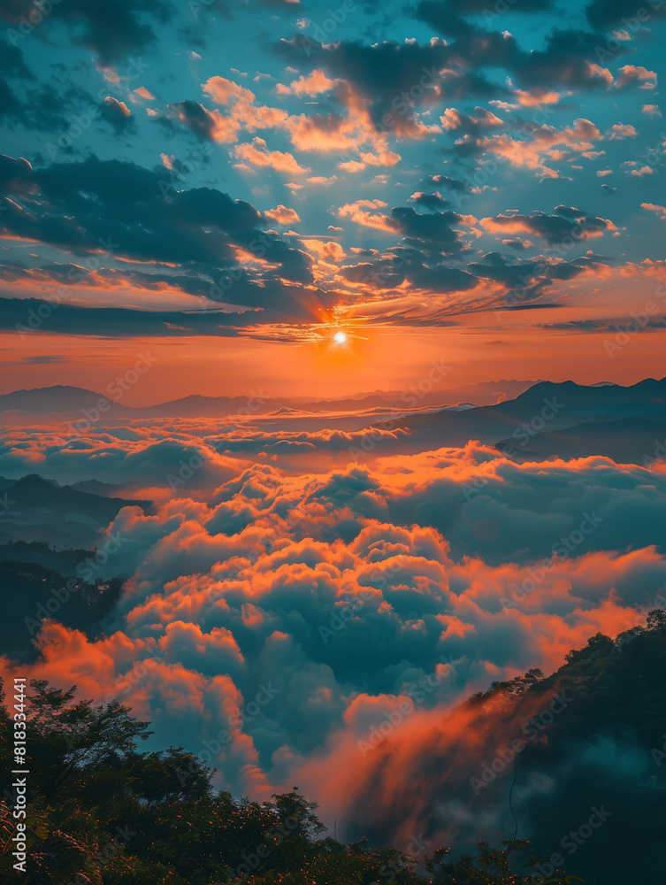 The sky is filled with clouds and the sun is setting The sky is filled with clouds and the sun is setting