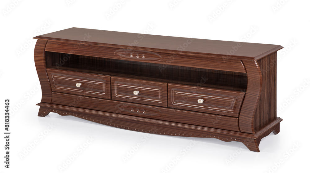 classic TV table wood on white background . corner view classic TV table wood on white background . corner view