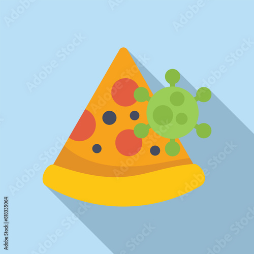 Graphic symbolizing health risks in food with a virus on a colorful pizza slice
