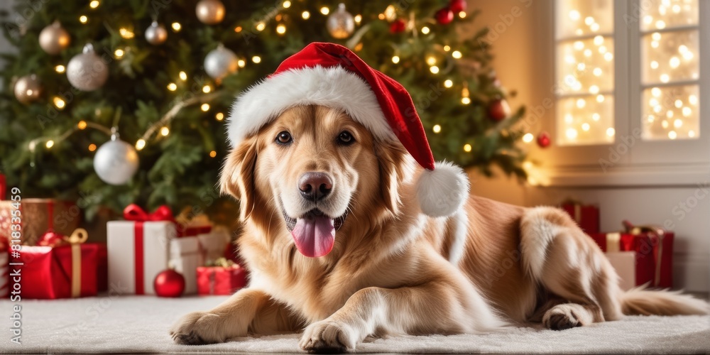 Hund mit weihnachtlicher Mütze