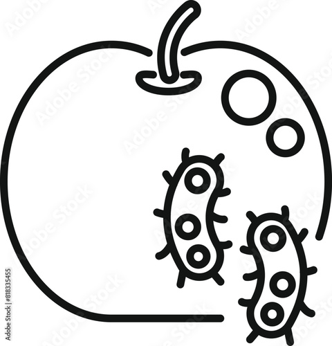 Black and white drawing of apple with stylized cartoon bacteria