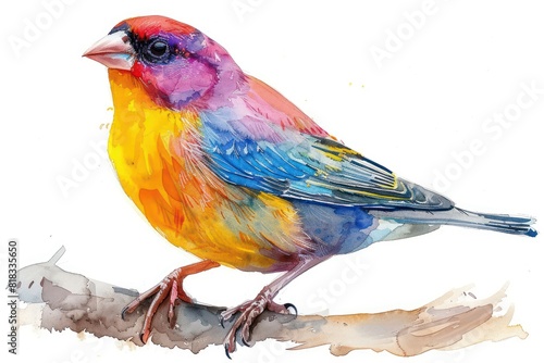 Gouldian finch, Pastel-colored, in hand-drawn style, watercolor, isolated on white background