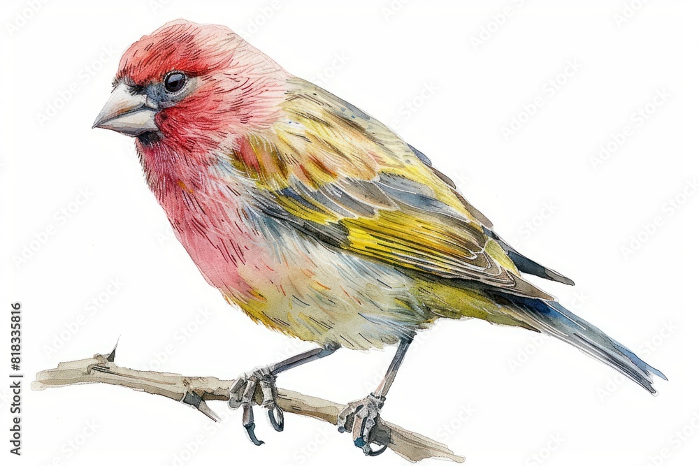 House finch, Pastel-colored, in hand-drawn style, watercolor, isolated on white background House finch, Pastel-colored, in hand-drawn style, watercolor, isolated on white background