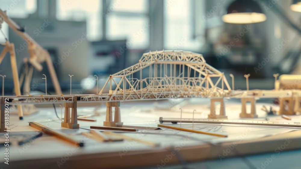 A detailed model bridge in an engineering lab showcases structural design and precision, fostering hands-on STEM education and creativity A detailed model bridge in an engineering lab showcases structural design and precision, fostering hands-on STEM education and creativity