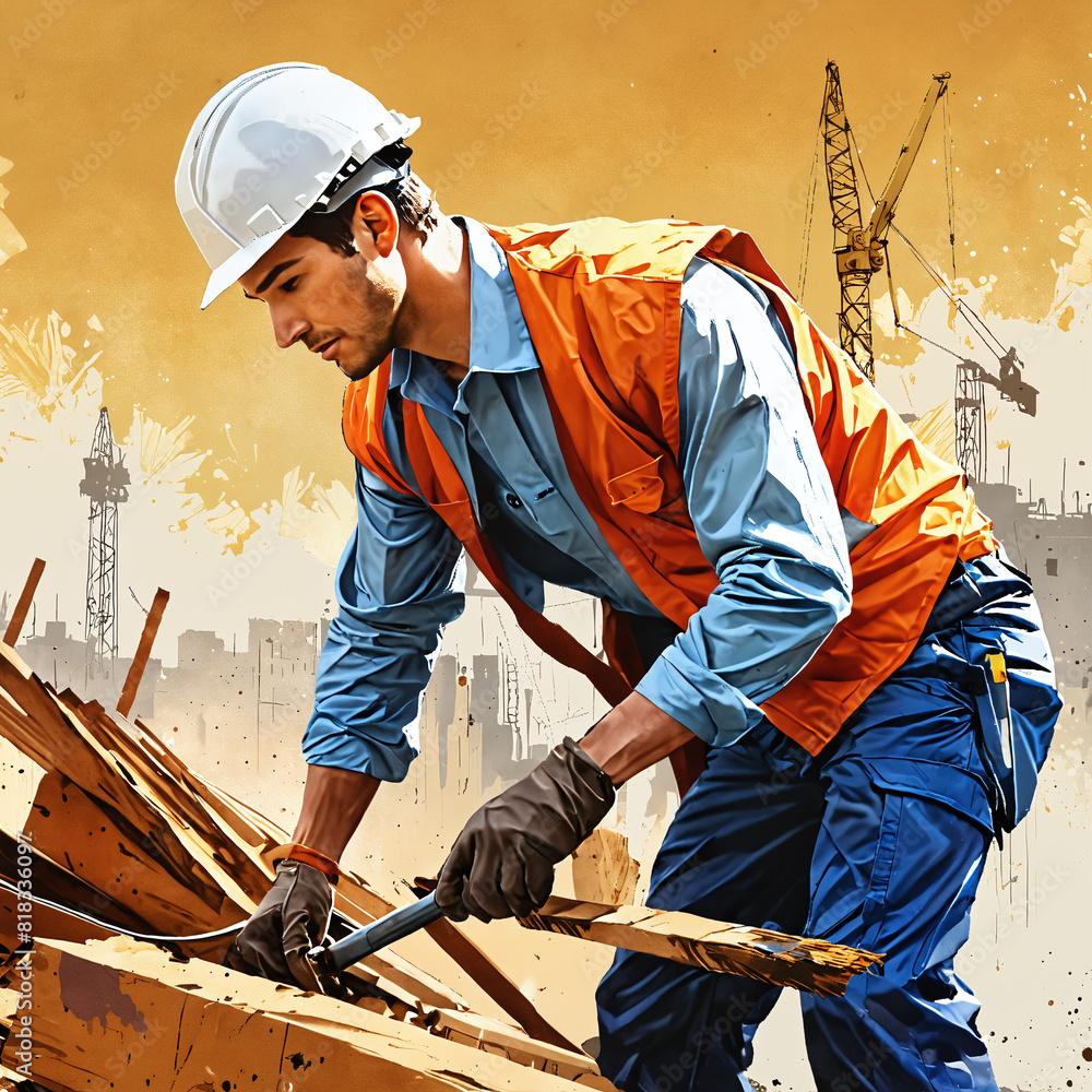 illustration of a construction worker at work illustration of a construction worker at work